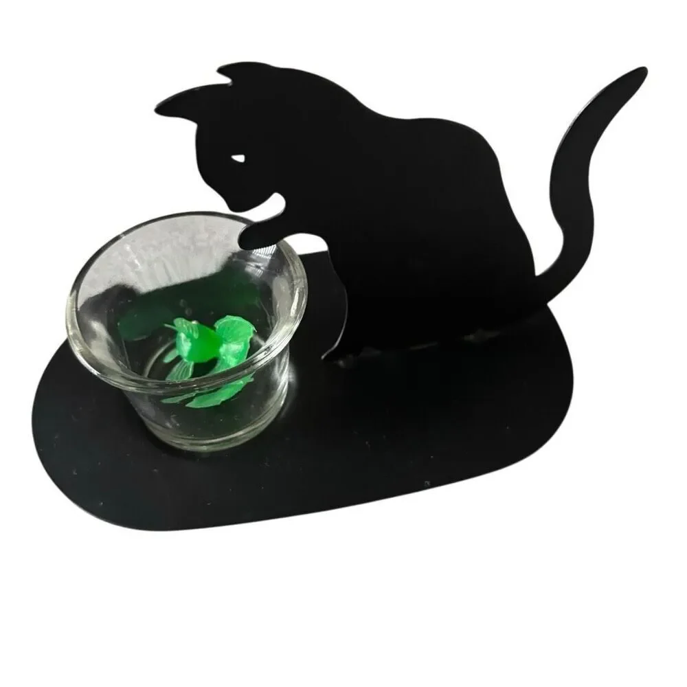 Cat Silhouette Metal Votive Candle Holder With Removable Glass Votive